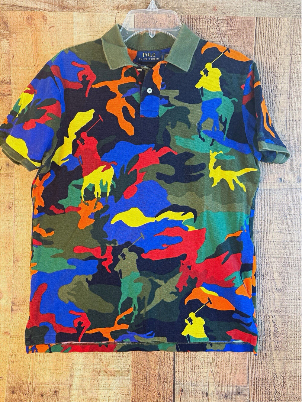 Polo Ralph Lauren Big Pony Camo Polo Shirt L Multicolor Custom Slim Fit Y2K